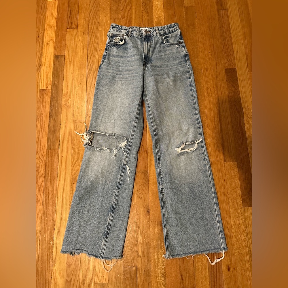 Ara Light Blue Distressed Straight Leg Jeans